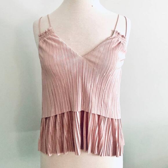 ANTHROPOLOGIE GIANNI BINI Blush Rose Pink Pleated Ruffle Drop Tank Top Blouse XS - Picture 10 of 11